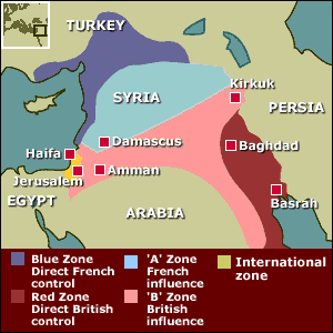 Map detailing the Sykes-Picot agreement